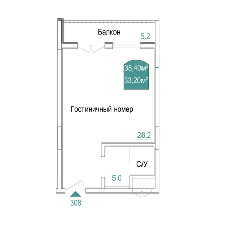 Планировка 1-комн 38,4 м²
