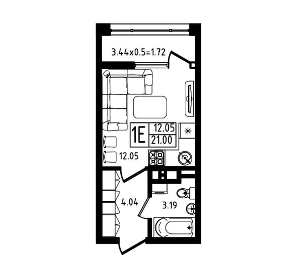 Планировка Студия 21 м²