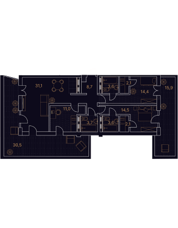 Планировка 4-комн 141,2 м²