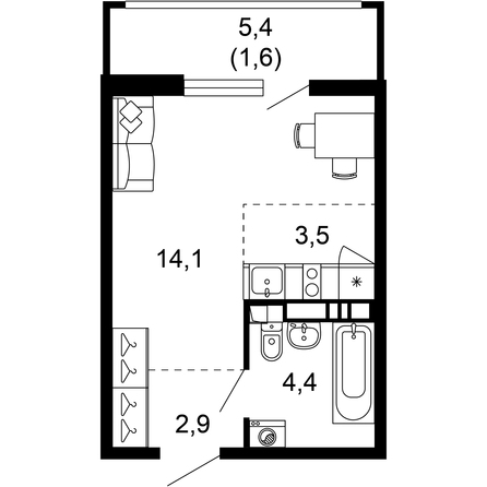 Планировка Студия 26,5 м²