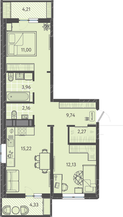 Планировка 2-комн 59,04 м²