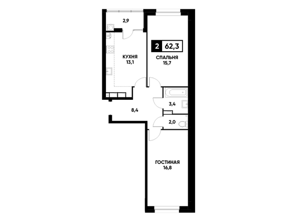 Планировка 2-комн 62,3 м²