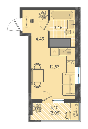 Планировка Студия 21,85 - 23,15 м²