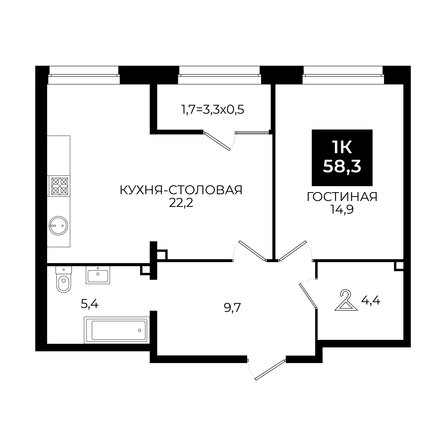 Планировка 1-комн 58,3 м²