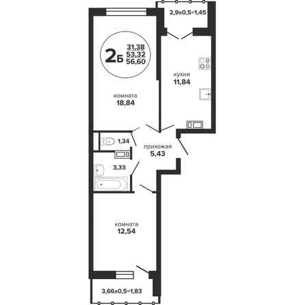 Планировка 2-комн 56,6 м²