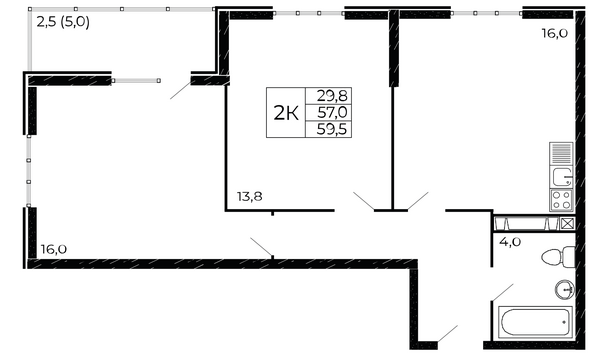 Планировка 2-комн 59,5 м²