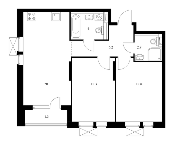 Планировка 2-комн 59,5 м²