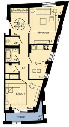 Планировка 2-комн 73,8 м²