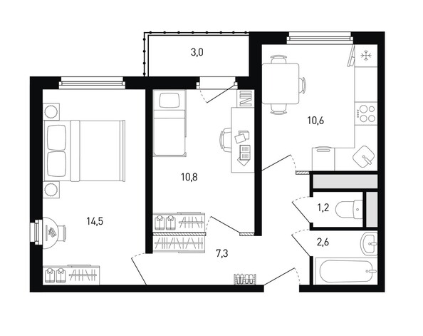 Планировка 2-комн 49 м²