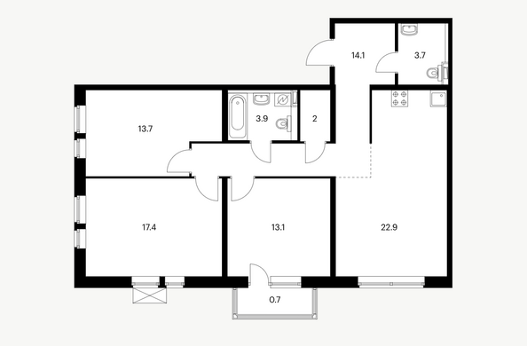 Планировка 3-комн 91,5 м²