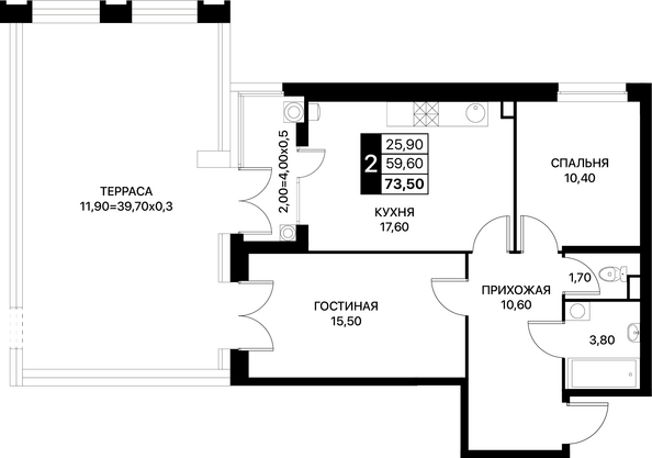 Планировка 2-комн 73,5 м²