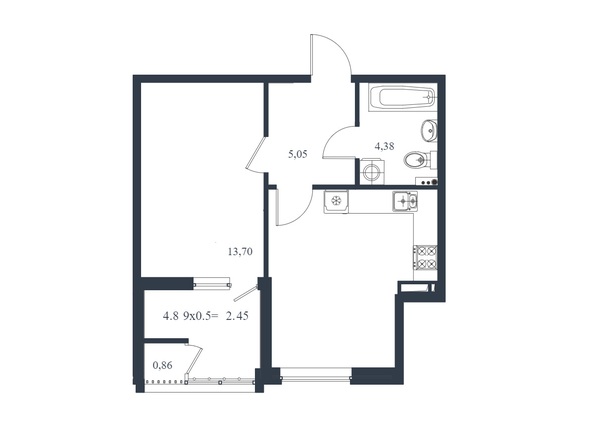 Планировка 1-комн 41,5 - 41,86 м²