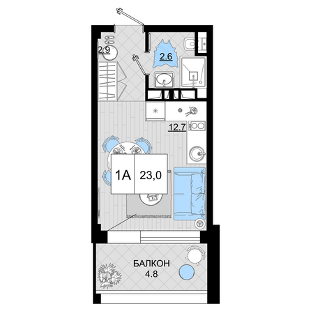 Планировка Студия 23 м²