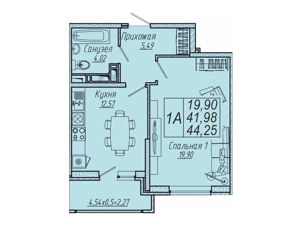 Планировка 1-комн 44,25 м²