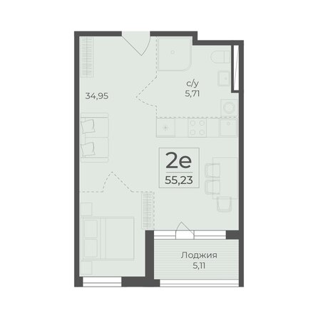 Планировка 2-комн 55,23 м²