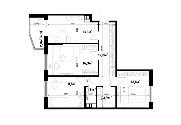 Планировка 3-комн 73,1 м²