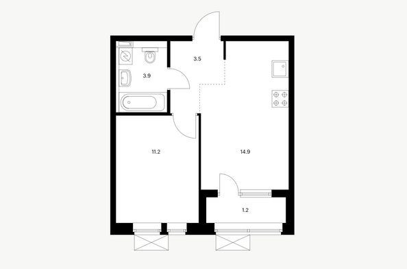 Планировка 1-комн 34,7 м²