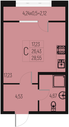 Планировка Студия 28,55 м²