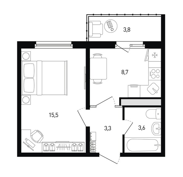 Планировка 1-комн 32,2 м²