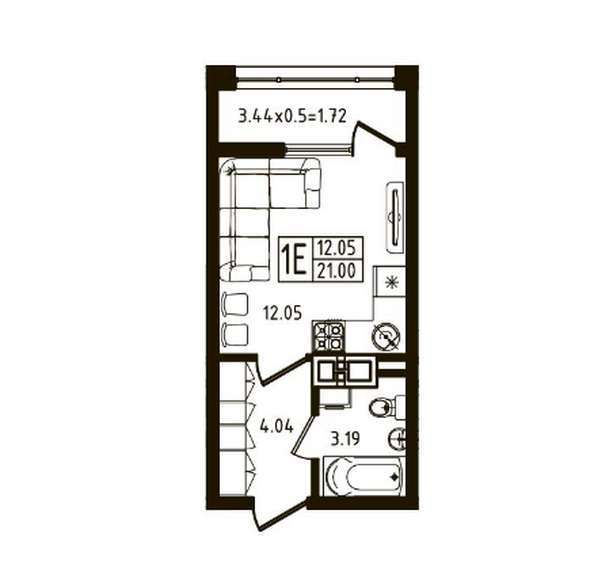 Планировка Студия 21 м²