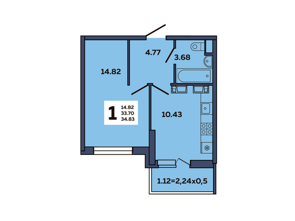 Планировка 1-комн 34,83 м²