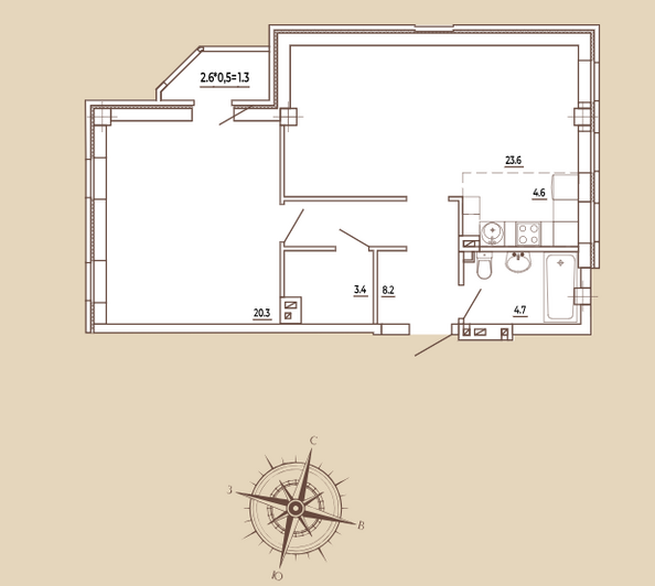 Планировка 2-комн 66,2 м²