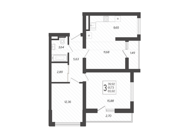 Планировка 3-комн 65,92 м²