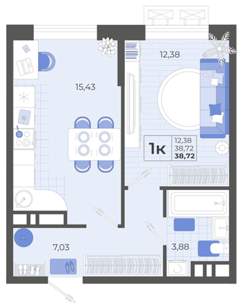 Планировка 1-комн 38,72 м²