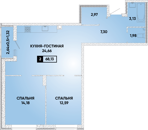 Планировка 2-комн 68,13 м²