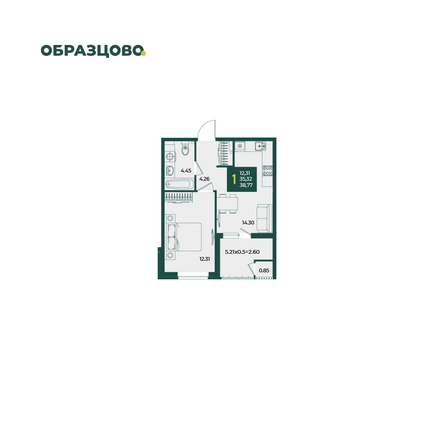 Планировка 1-комн 38,77 м²
