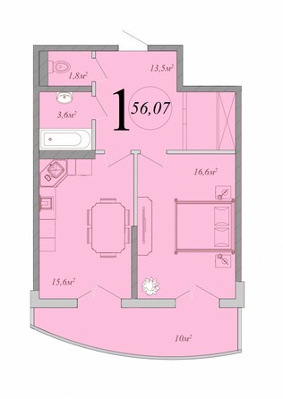 Планировка 1-комн 56,06 м²