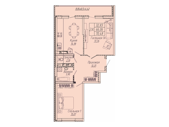 Планировка 2-комн 70,48 м²