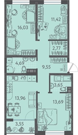 Планировка 3-комн 77,54 м²