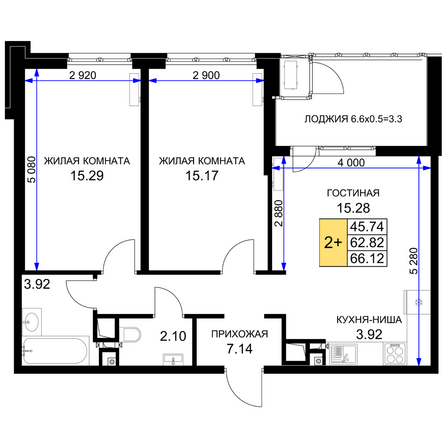 Планировка 2-комн 66,12 м²