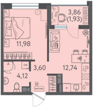 Планировка 1-комн 34,37 м²