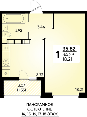 Планировка 1-комн 35,82 м²