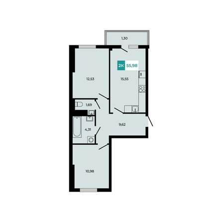 Планировка 2-комн 55,98 м²