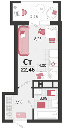 Планировка 1-комн 22,46, 43,43 м²