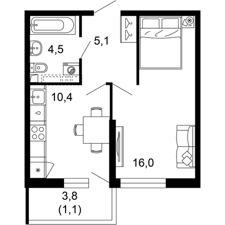 Планировка 1-комн 37,1 м²