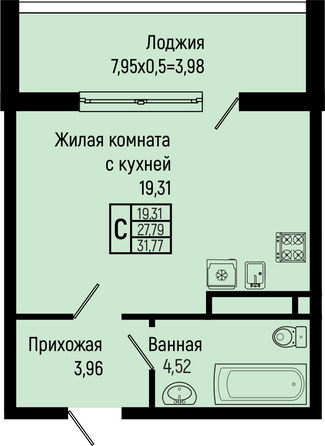 Планировка Студия 31,77 м²