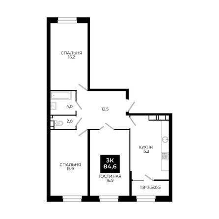 Планировка 3-комн 84,6, 85 м²