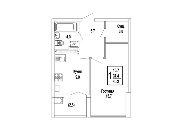 Планировка 1-комн 40,2 м²