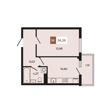 Планировка 1-комн 36,26 м²