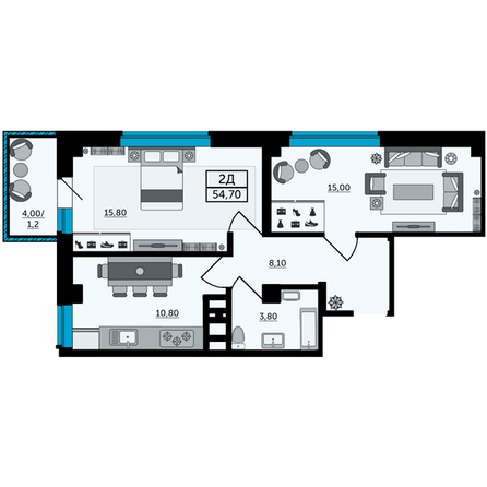 Планировка 2-комн 55,6 м²