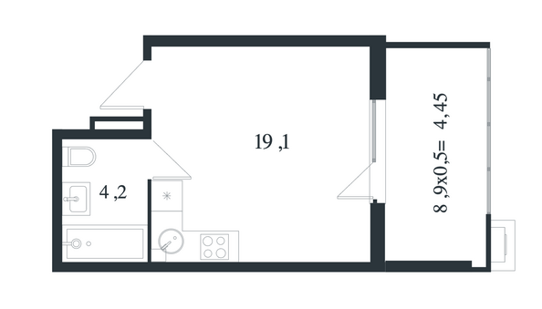 Планировка Студия 27,35, 27,75 м²