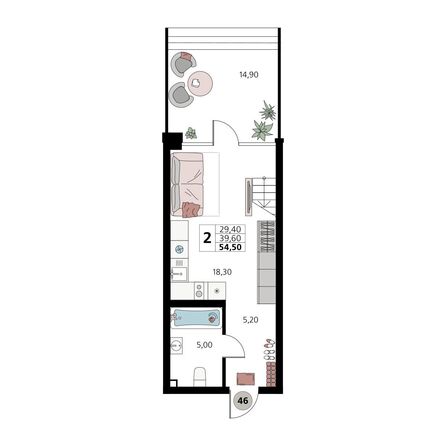 Планировка Апартамент 54,5 - 54,9 м²