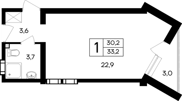Планировка 1-комн 33,2 м²