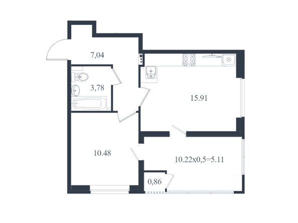 Планировка 1-комн 42,83 - 43,18 м²