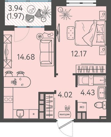 Планировка 1-комн 36, 36,05 м²
