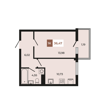 Планировка 1-комн 36,47 м²